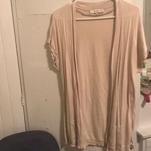 Shirt sleeve beige/pink cardigan with pockets